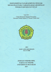 EKSPANSIFITAS TANAH LEMPUNG PENUJAK DIPADATKAN PADA VARIASI KADAR AIR DENGAN TINGKAT KEPADATAN TETAP