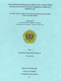 PENGARUH PENAMBAHAN RUMPUT DAN VARIASI POLA PEMASANGAN PAVING BLOCK TERHADAP LIMPASAN PERMUKAAN